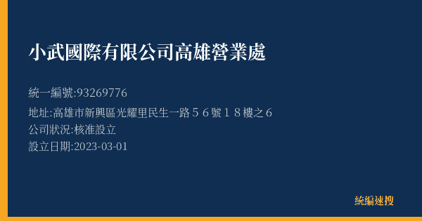 小武國際有限公司高雄營業處的照片-統編 93269776(高雄市) 公司登記資料與營業項目詳細圖表