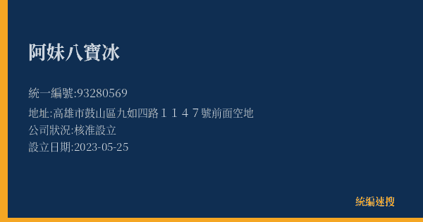 阿妹八寶冰的照片-統編 93280569(高雄市) 公司登記資料與營業項目詳細圖表