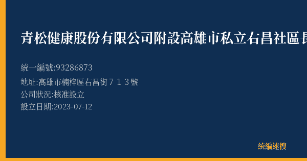 青松健康股份有限公司附設高雄市私立右昌社區長照機構的照片-統編 93286873(高雄市) 公司登記資料與營業項目詳細圖表