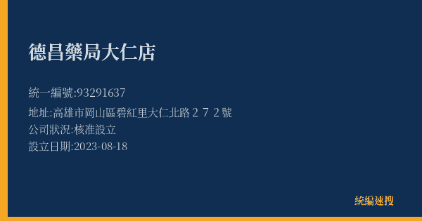 德昌藥局大仁店的照片-統編 93291637(高雄市) 公司登記資料與營業項目詳細圖表
