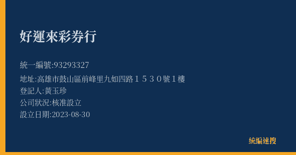 好運來彩券行的照片-統編 93293327(高雄市) 公司登記資料與營業項目詳細圖表
