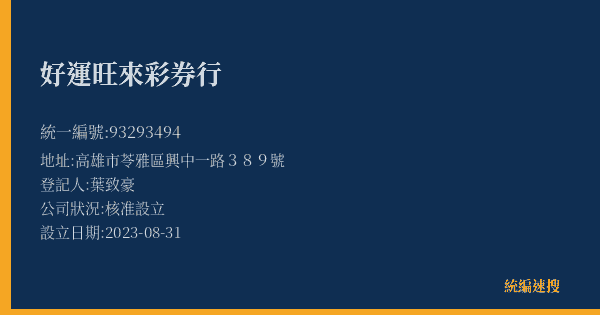 好運旺來彩券行的照片-統編 93293494(高雄市) 公司登記資料與營業項目詳細圖表