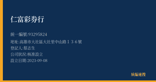 仁富彩券行的照片-統編 93295824(高雄市) 公司登記資料與營業項目詳細圖表