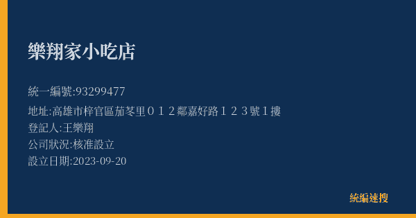樂翔家小吃店的照片-統編 93299477(高雄市) 公司登記資料與營業項目詳細圖表