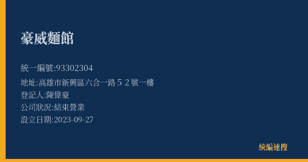 豪威麵館的照片-統編 93302304(高雄市) 公司登記資料與營業項目詳細圖表