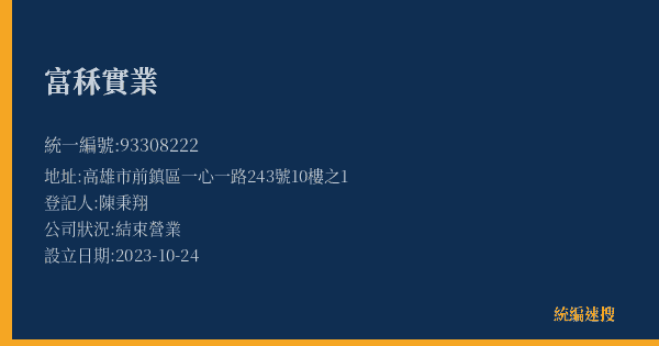 富秝實業的照片-統編 93308222(高雄市) 公司登記資料與營業項目詳細圖表