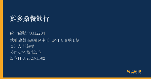 雞多桑餐飲行的照片-統編 93312204(高雄市) 公司登記資料與營業項目詳細圖表