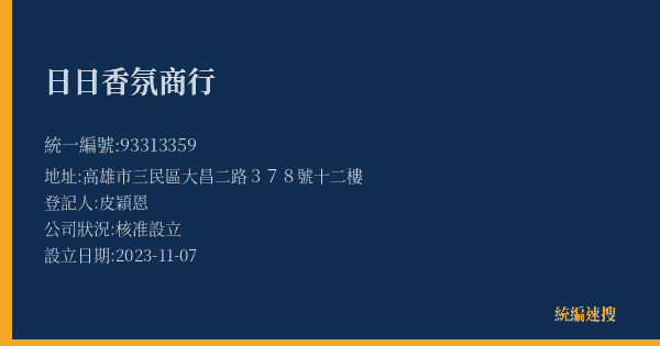 日日香氛商行的照片-統編 93313359(高雄市) 公司登記資料與營業項目詳細圖表
