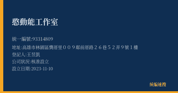 憨動能工作室的照片-統編 93314809(高雄市) 公司登記資料與營業項目詳細圖表