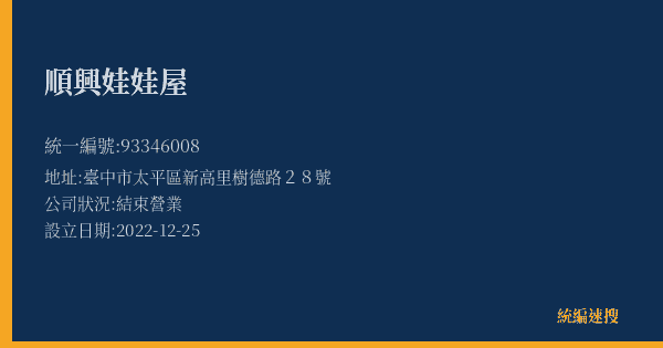 順興娃娃屋的照片-統編 93346008(臺中市) 公司登記資料與營業項目詳細圖表