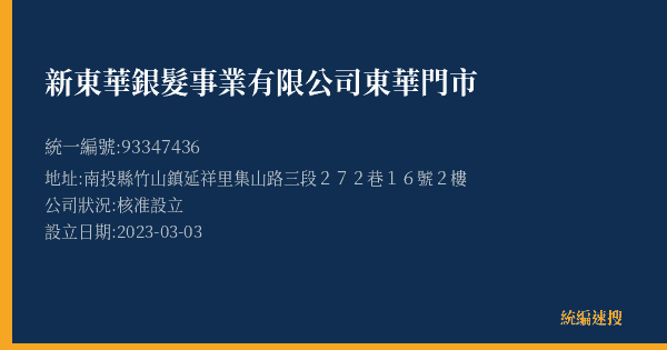 新東華銀髮事業有限公司東華門市的照片-統編 93347436(南投縣) 公司登記資料與營業項目詳細圖表