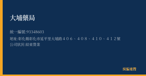 大埔藥局的照片-統編 93348603(彰化縣) 公司登記資料與營業項目詳細圖表