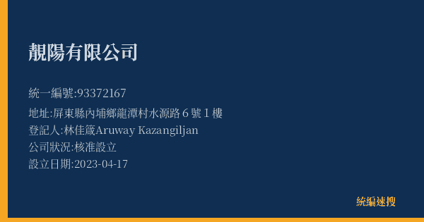 靚陽有限公司的照片-統編 93372167(屏東縣) 公司登記資料與營業項目詳細圖表