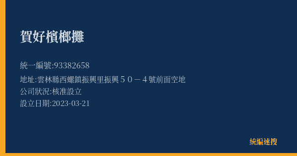 賀好檳榔攤的照片-統編 93382658(雲林縣) 公司登記資料與營業項目詳細圖表
