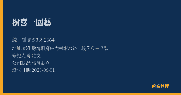 樹喜一園藝的照片-統編 93392564(彰化縣) 公司登記資料與營業項目詳細圖表