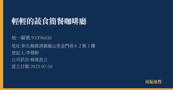 輕輕的蔬食簡餐咖啡廳的照片-統編 93396610(彰化縣) 公司登記資料與營業項目詳細圖表
