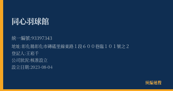 同心羽球館的照片-統編 93397343(彰化縣) 公司登記資料與營業項目詳細圖表