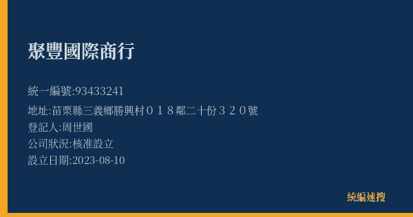 聚豐國際商行的照片-統編 93433241(苗栗縣) 公司登記資料與營業項目詳細圖表