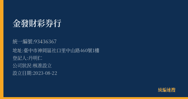 金發財彩券行的照片-統編 93436367(臺中市) 公司登記資料與營業項目詳細圖表