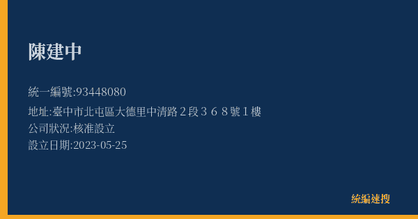 陳建中的照片-統編 93448080(臺中市) 公司登記資料與營業項目詳細圖表