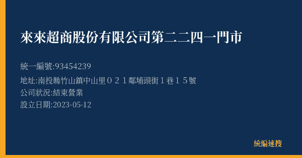 來來超商股份有限公司第二二四一門市的照片-統編 93454239(南投縣) 公司登記資料與營業項目詳細圖表