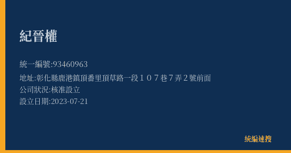 紀晉權的照片-統編 93460963(彰化縣) 公司登記資料與營業項目詳細圖表