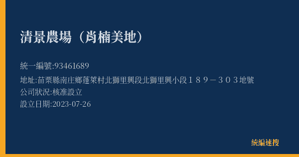 清景農場(肖楠美地)的照片-統編 93461689(苗栗縣) 公司登記資料與營業項目詳細圖表
