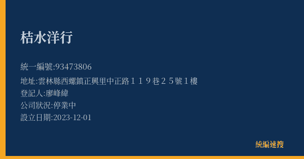 桔水洋行的照片-統編 93473806(雲林縣) 公司登記資料與營業項目詳細圖表