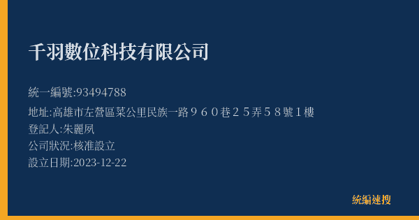 千羽數位科技有限公司的照片-統編 93494788(高雄市) 公司登記資料與營業項目詳細圖表