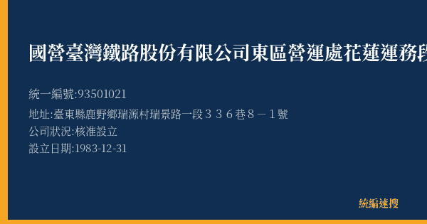 國營臺灣鐵路股份有限公司東區營運處花蓮運務段瑞源站的照片-統編 93501021(臺東縣) 公司登記資料與營業項目詳細圖表