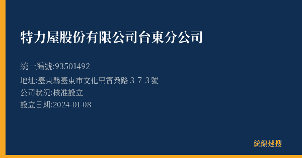 特力屋股份有限公司台東分公司的照片-統編 93501492(臺東縣) 公司登記資料與營業項目詳細圖表