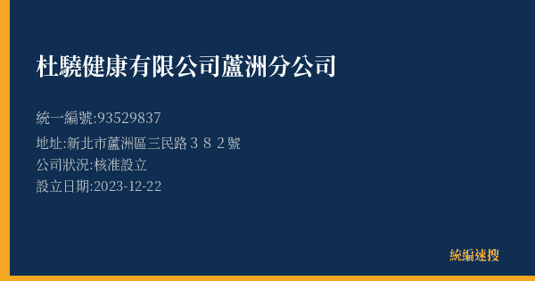 杜驍健康有限公司蘆洲分公司的照片-統編 93529837(新北市) 公司登記資料與營業項目詳細圖表