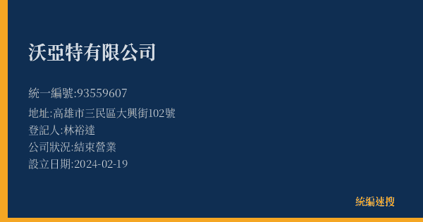 沃亞特有限公司的照片-統編 93559607(高雄市) 公司登記資料與營業項目詳細圖表