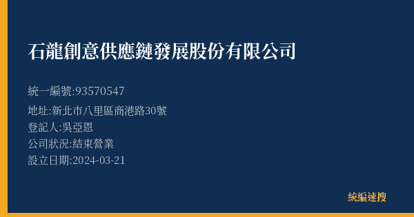 石龍創意供應鏈發展股份有限公司的照片-統編 93570547(新北市) 公司登記資料與營業項目詳細圖表