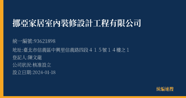挪亞家居室內裝修設計工程有限公司的照片-統編 93621898(臺北市) 公司登記資料與營業項目詳細圖表