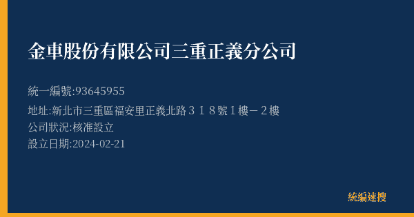 金車股份有限公司三重正義分公司的照片-統編 93645955(新北市) 公司登記資料與營業項目詳細圖表