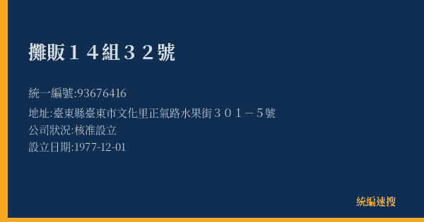 攤販14組32號的照片-統編 93676416(臺東縣) 公司登記資料與營業項目詳細圖表