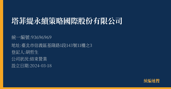 塔菲緹永續策略國際股份有限公司的照片-統編 93696969(臺北市) 公司登記資料與營業項目詳細圖表