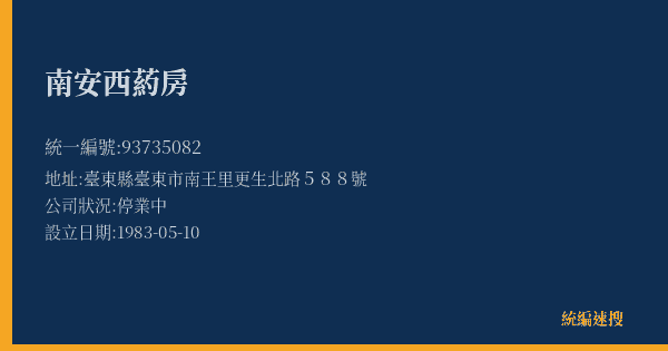南安西葯房的照片-統編 93735082(臺東縣) 公司登記資料與營業項目詳細圖表