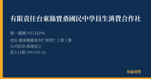 有限責任台東縣寶桑國民中學員生消費合作社的照片-統編 93741296(臺東縣) 公司登記資料與營業項目詳細圖表
