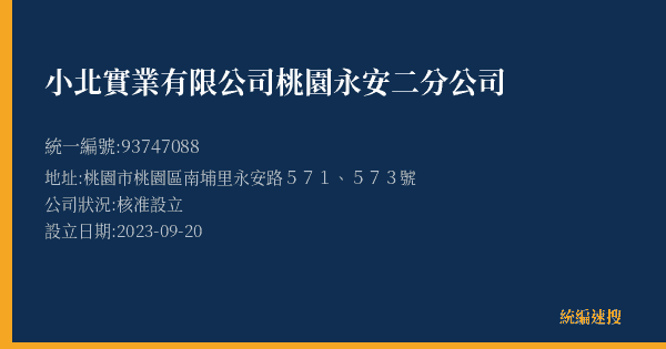 小北實業有限公司桃園永安二分公司的照片-統編 93747088(桃園市) 公司登記資料與營業項目詳細圖表
