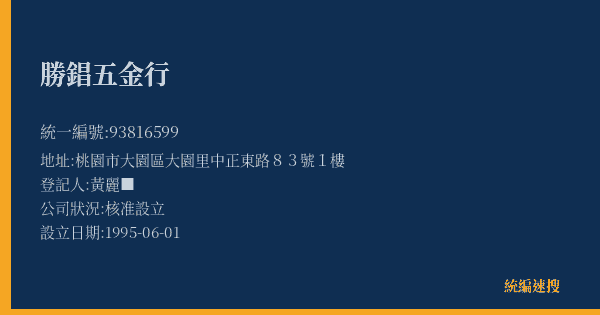 勝錩五金行的照片-統編 93816599(桃園市) 公司登記資料與營業項目詳細圖表