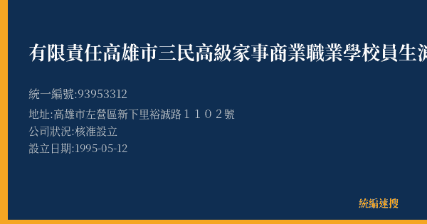 有限責任高雄市三民高級家事商業職業學校員生消合作社的照片-統編 93953312(高雄市) 公司登記資料與營業項目詳細圖表