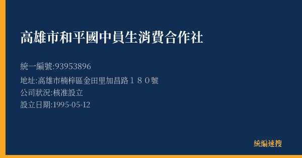 高雄市和平國中員生消費合作社的照片-統編 93953896(高雄市) 公司登記資料與營業項目詳細圖表