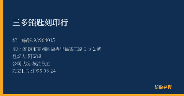 三多鎖匙刻印行的照片-統編 93964015(高雄市) 公司登記資料與營業項目詳細圖表