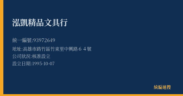 泓凱精品文具行的照片-統編 93972649(高雄市) 公司登記資料與營業項目詳細圖表