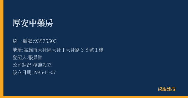 厚安中藥房的照片-統編 93975505(高雄市) 公司登記資料與營業項目詳細圖表