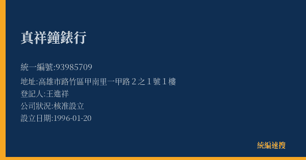 真祥鐘錶行的照片-統編 93985709(高雄市) 公司登記資料與營業項目詳細圖表