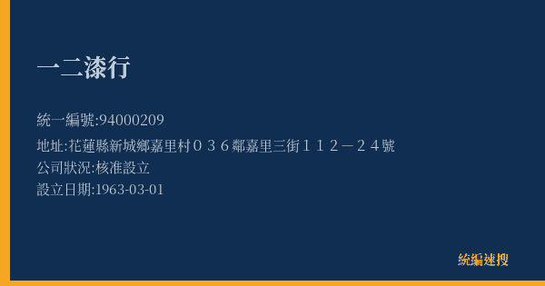 一二漆行的照片-統編 94000209(花蓮縣) 公司登記資料與營業項目詳細圖表