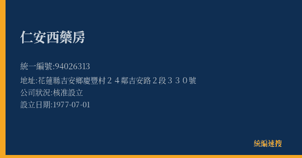仁安西藥房的照片-統編 94026313(花蓮縣) 公司登記資料與營業項目詳細圖表